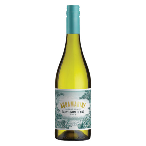 Garrafa do Aquamarine Sauvignon Blanc, vinho branco da Nova Zelândia (Marlborough), disponível para entrega em Teresina pela Winery Brasil.