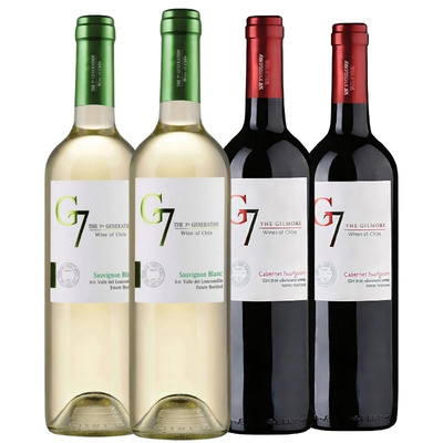 Kit com 4 Vinhos Chilenos G7 (2 Tintos e 2 Brancos). O melhor lugar para comprar kits de vinho em Teresina, capital do Piauí. Oferta de vinhos chilenos com entrega rápida na Winery Brasil.