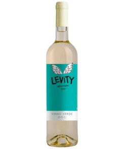 Garrafa do vinho Levity Branco 2023, rótulo moderno com detalhes em azul, vinho branco refrescante para delivery em Teresina.