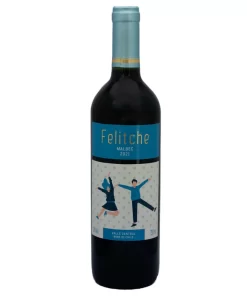 Garrafa do vinho Felitche Malbec, rótulo elegante em tons vermelhos, vinho tinto argentino premium de Chile para delivery em Teresina