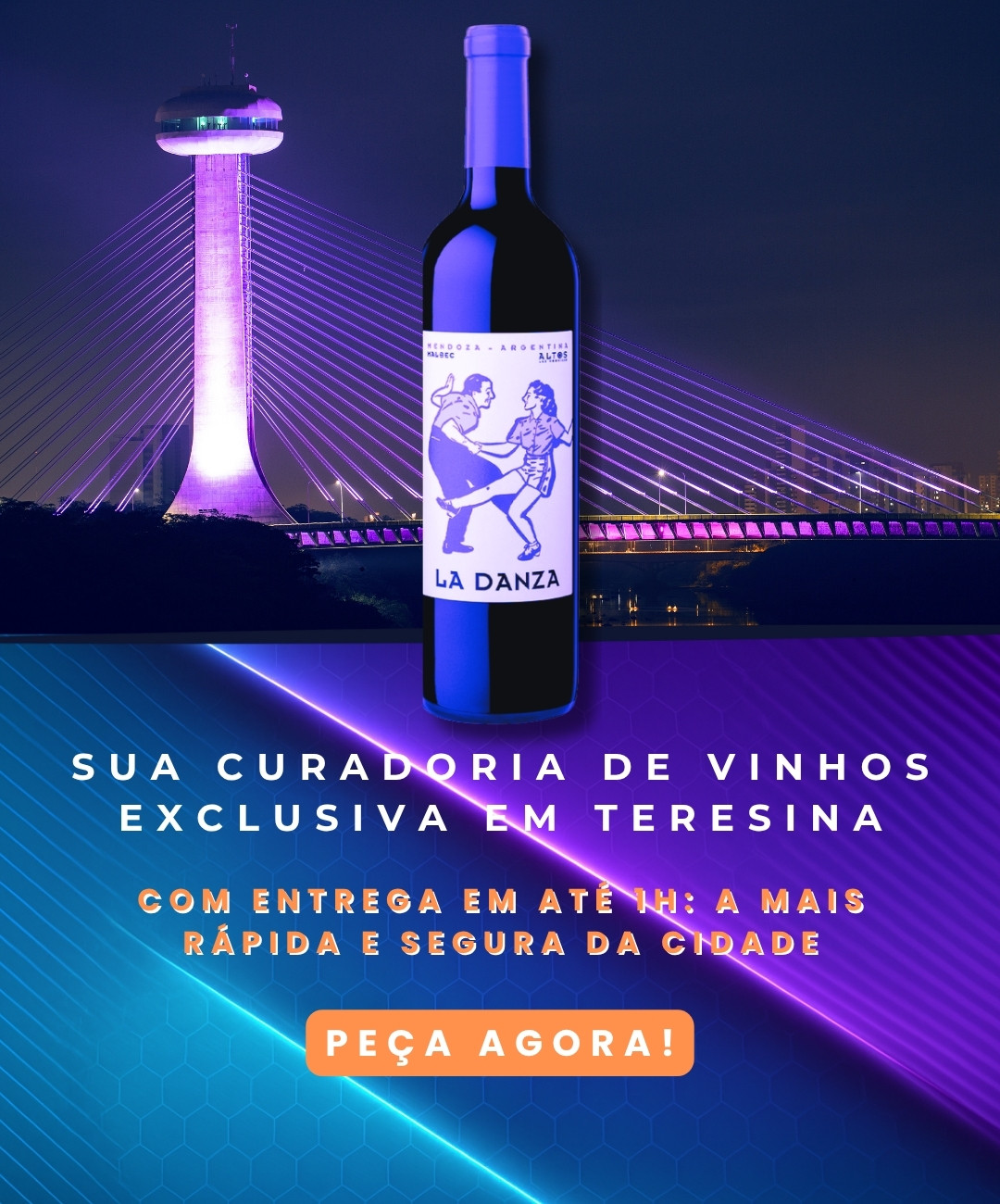 Banner da Winery com a frase "Sua curadoria de vinhos de Teresina". O melhor lugar para comprar vinhos selecionados em Teresina, Piauí.